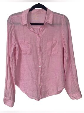 Lilly Pulitzer Shirt Blouse Small Linen Button Front Pink Beach Coastal Pockets